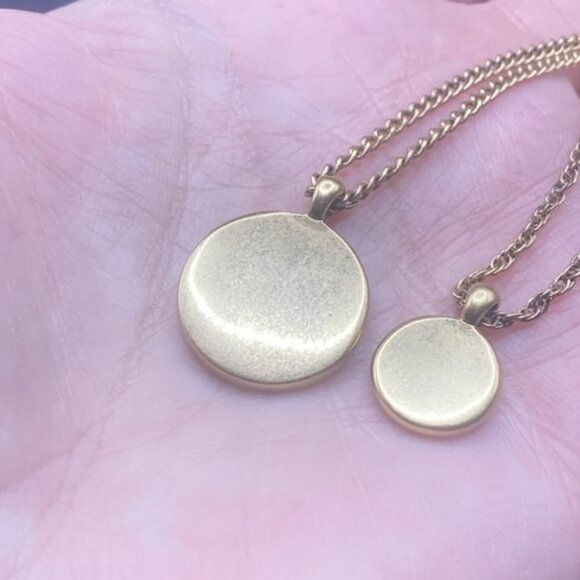 Signed J. Crew Necklaces Round Medallion Two Pendant Chain Gold Tone 14" and 18" - Picture 7 of 8